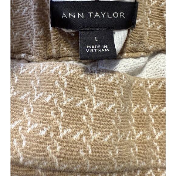 Ann Taylor Dress Textured Geo Pattern Pants Ankle Tan Ivory Cotton Blend L 87-12 - Picture 13 of 15